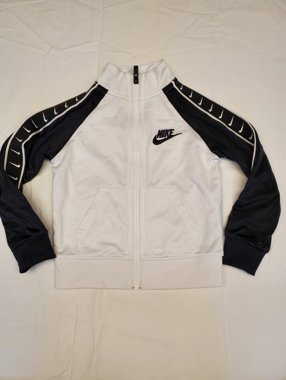 Nike Toddler Track Jacket 2T White Black Swoosh Tape Sleeve Full Zip